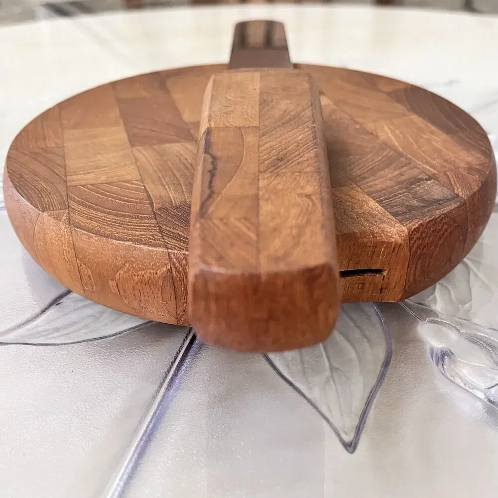Vintage MCM Dansk Designs Round Cheese Cutting Board w/ Knife / Spreader Handle